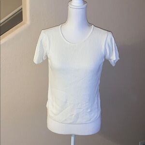 Rayon ribbed short sleeve blouse